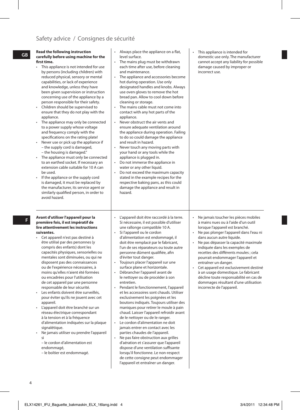 Safety advice, Consignes de sécurité | Electrolux EBM8000 User Manual | Page 4 / 192