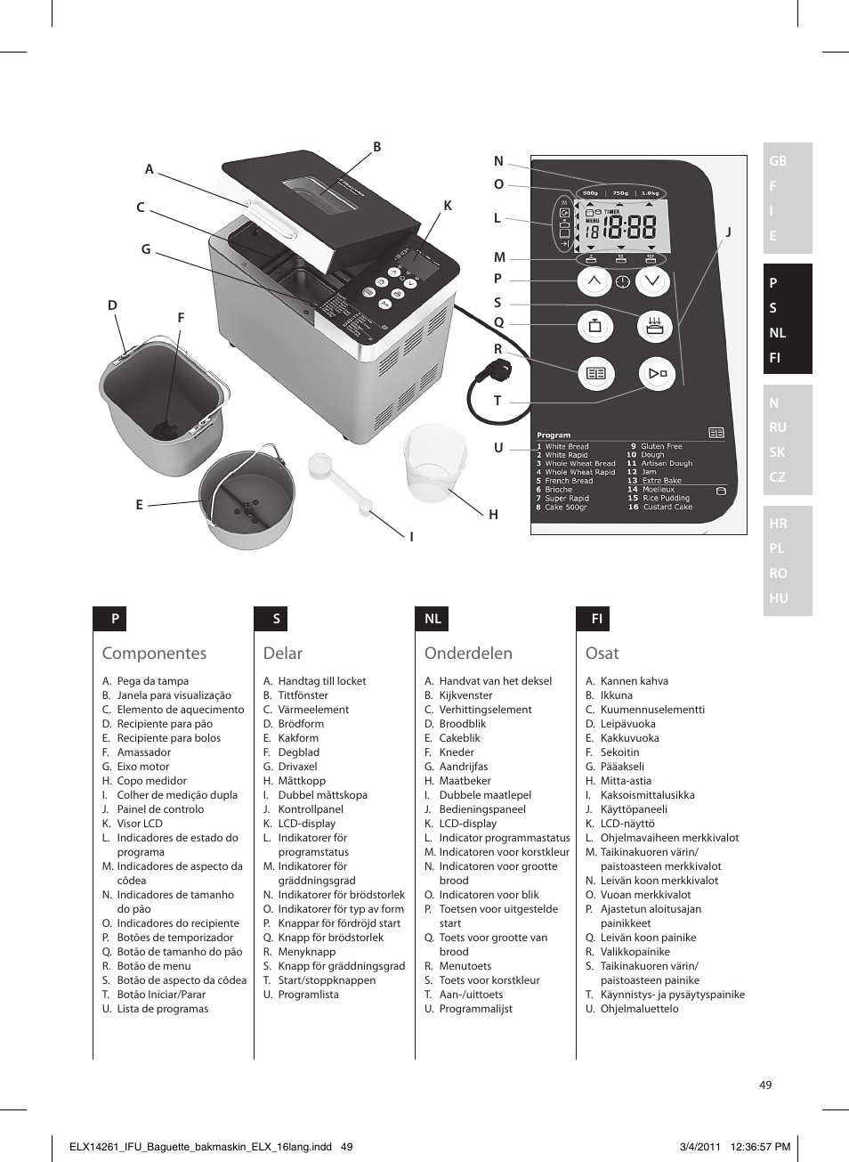 Componentes, Delar, Onderdelen | Osat | Electrolux EBM8000 User Manual | Page 49 / 192