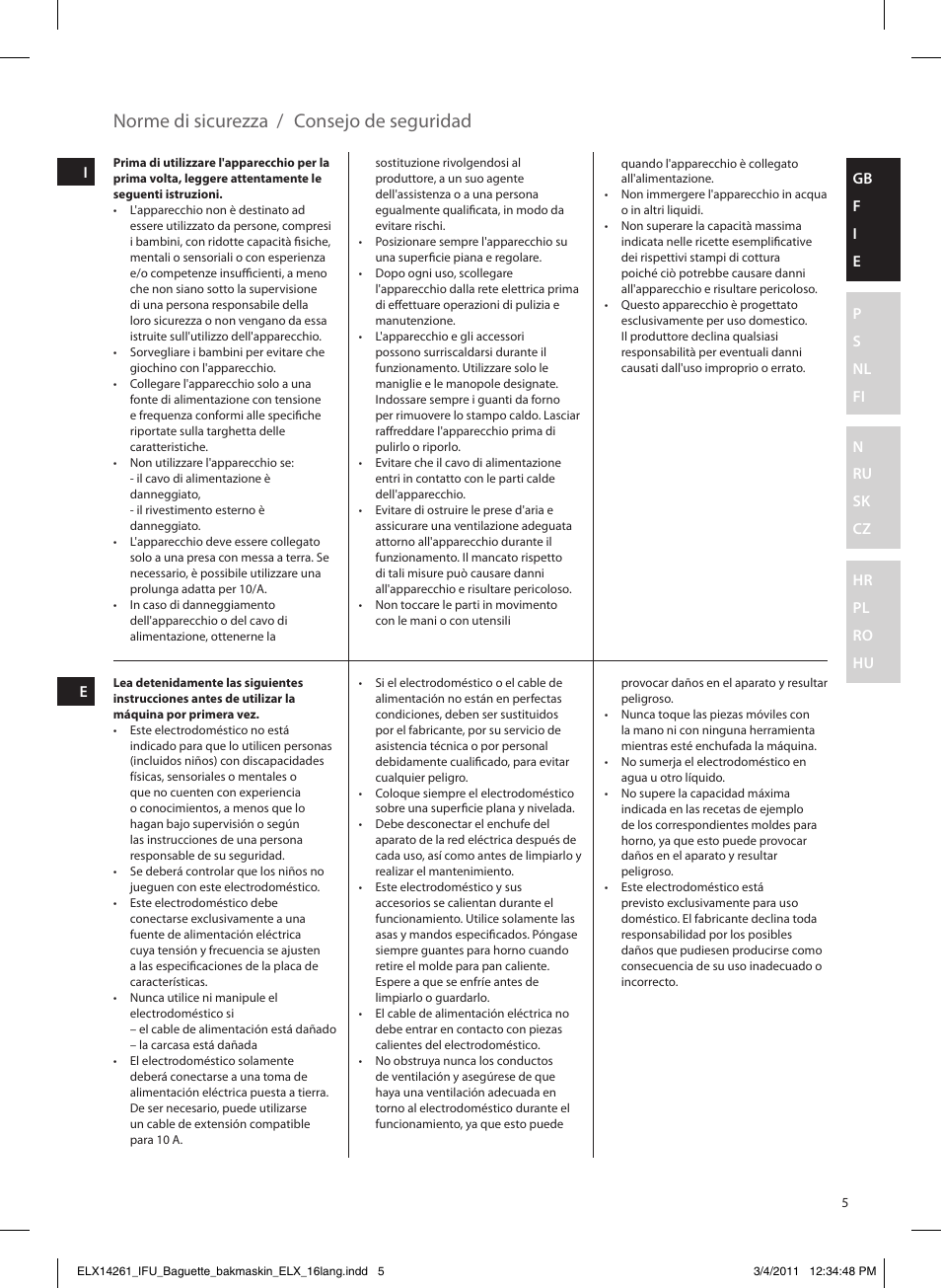 Norme di sicurezza, Consejo de seguridad | Electrolux EBM8000 User Manual | Page 5 / 192