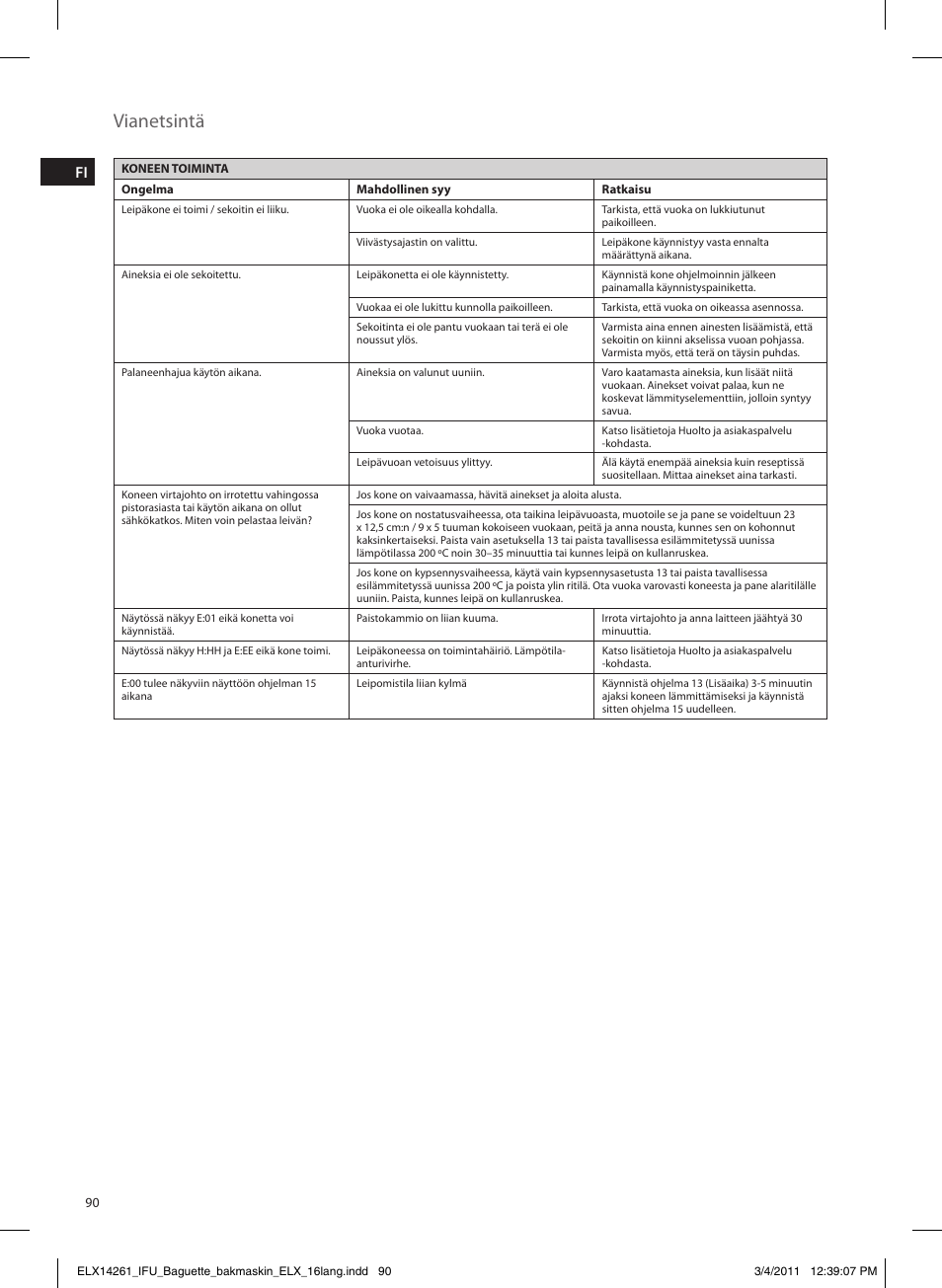 Vianetsintä | Electrolux EBM8000 User Manual | Page 90 / 192