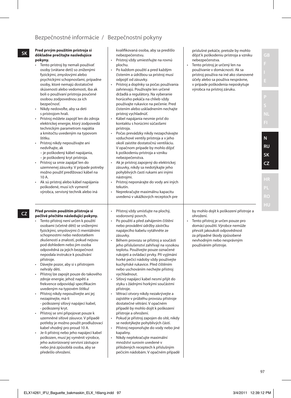 Bezpečnostné informácie, Bezpečnostní pokyny | Electrolux EBM8000 User Manual | Page 97 / 192