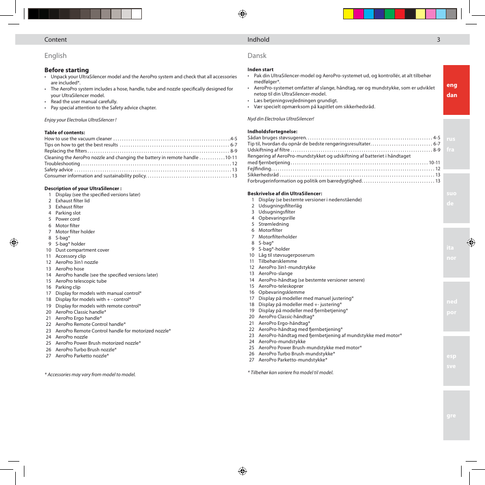 English dansk | Electrolux ZUSG3901 User Manual | Page 9 / 96