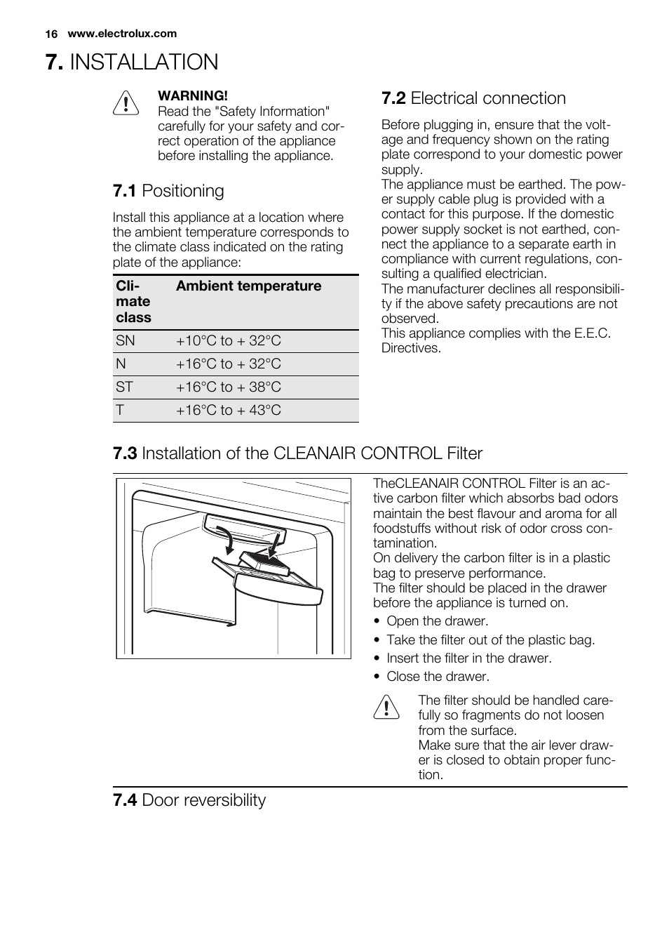 Installation | Electrolux ENN2814COW User Manual | Page 16 / 76