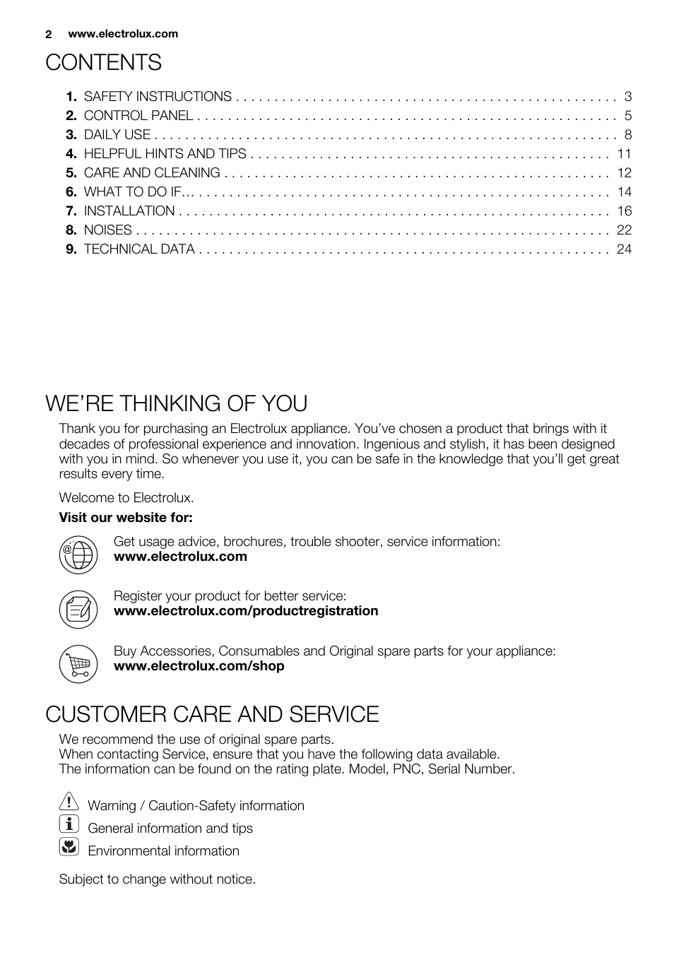 Electrolux ENN2814COW User Manual | Page 2 / 76