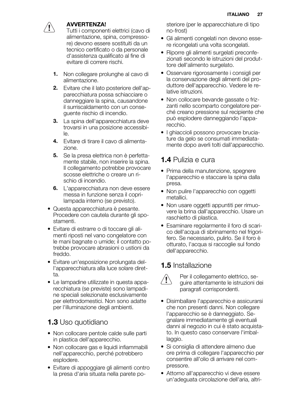 3 uso quotidiano, 4 pulizia e cura, 5 installazione | Electrolux ENN2814COW User Manual | Page 27 / 76