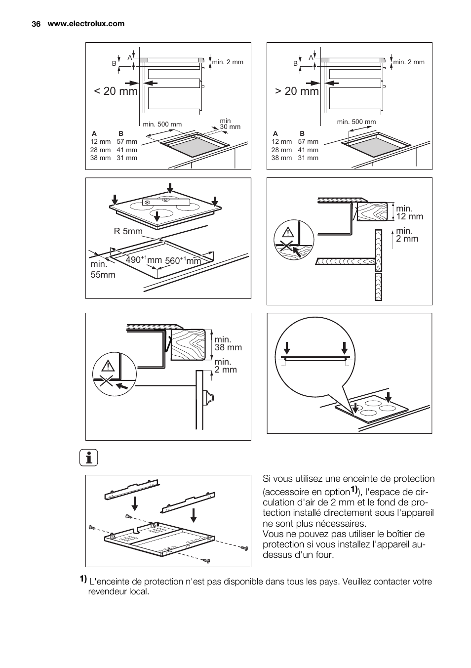 20 mm | Electrolux EHI6740F9K User Manual | Page 36 / 76