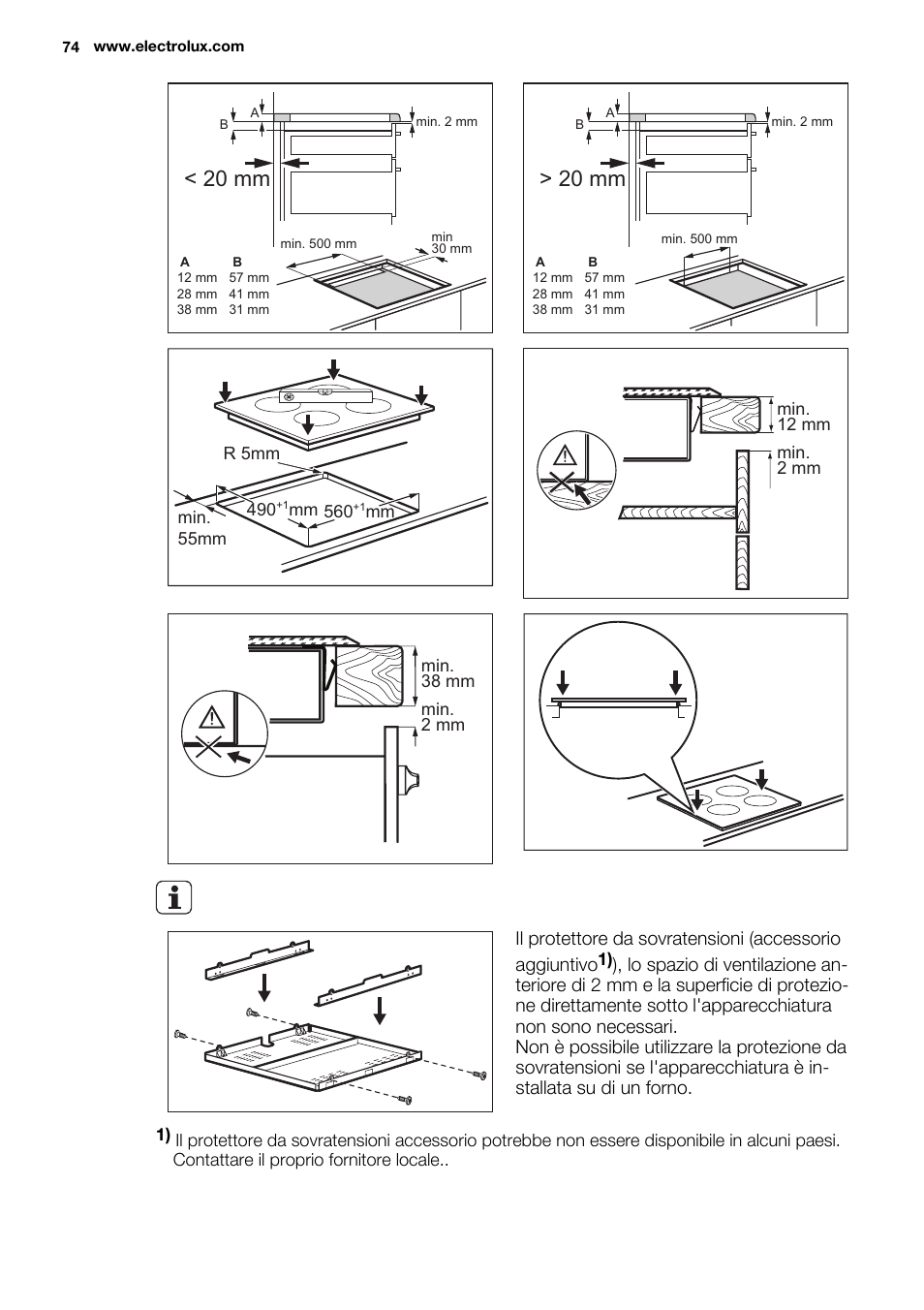 20 mm | Electrolux EHI6740F9K User Manual | Page 74 / 76