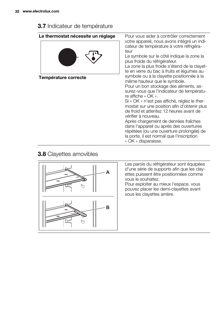 7 indicateur de température, 8 clayettes amovibles | Electrolux ENN2853COW User Manual | Page 32 / 72