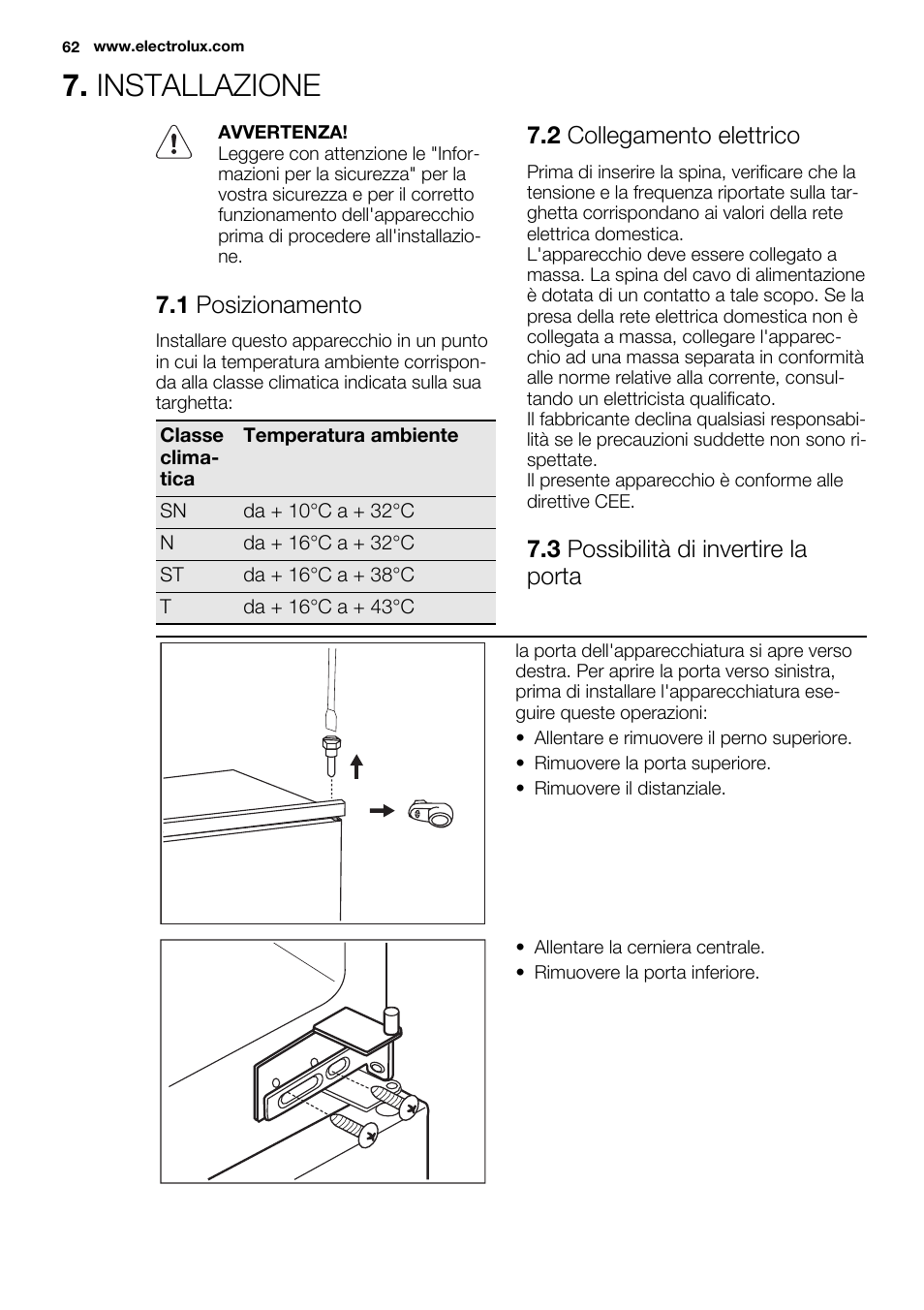 Installazione | Electrolux ENN2853COW User Manual | Page 62 / 72