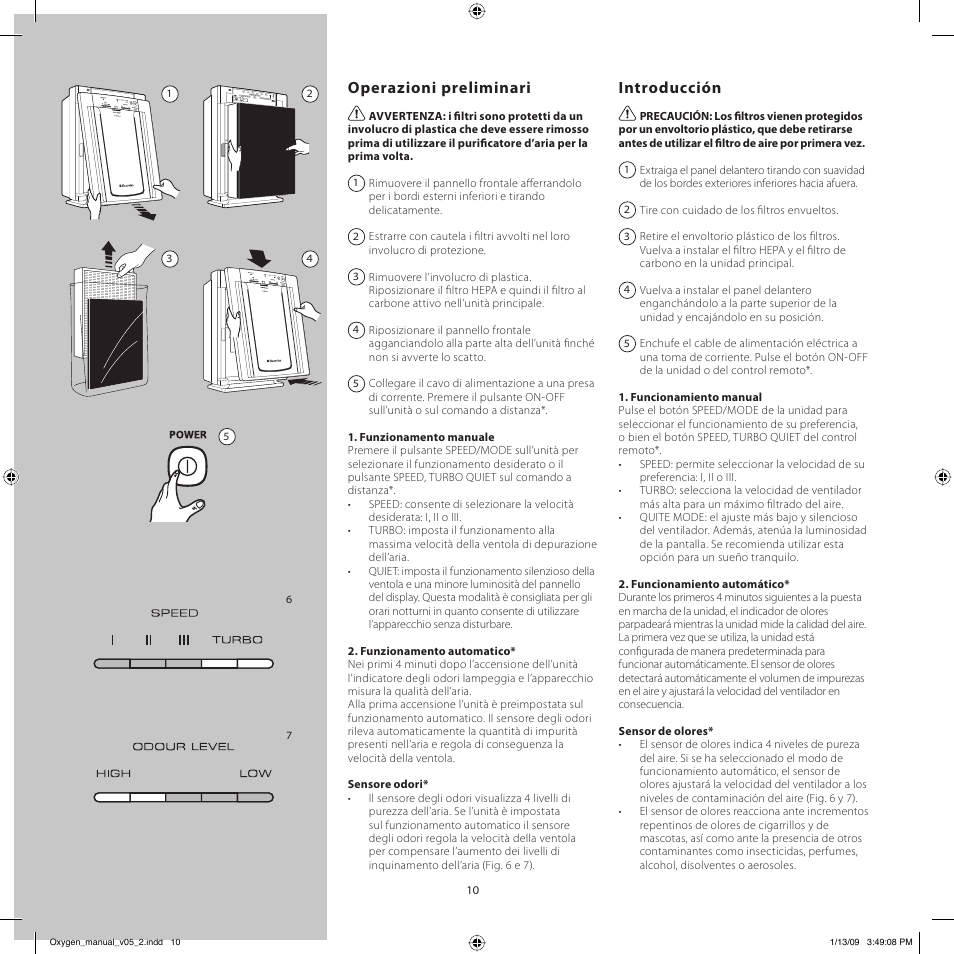 Operazioni preliminari, Introducción | Electrolux Z9124 User Manual | Page 10 / 76