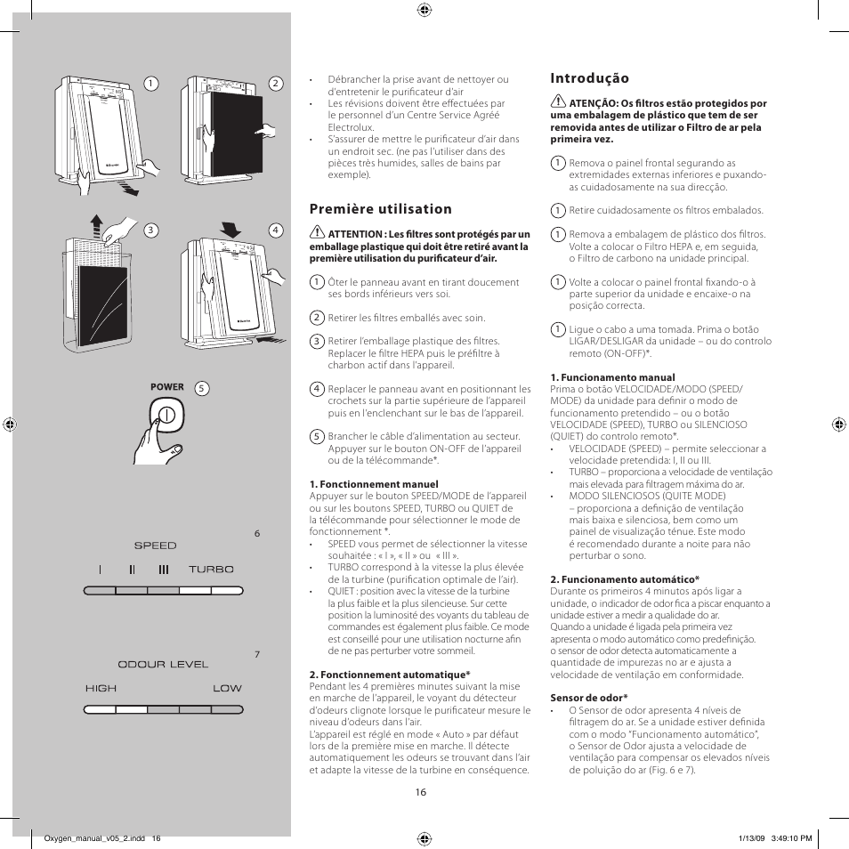 Première utilisation, Introdução | Electrolux Z9124 User Manual | Page 16 / 76