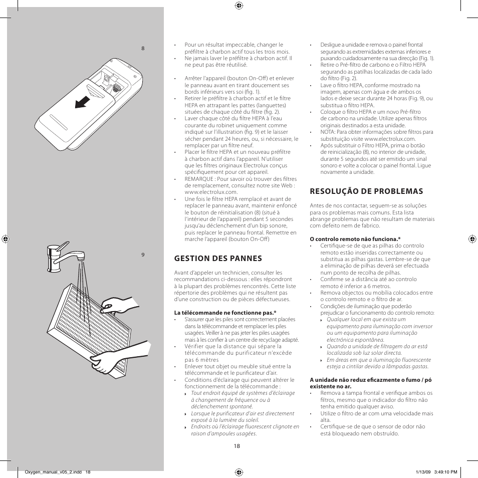 Gestion des pannes, Resolução de problemas | Electrolux Z9124 User Manual | Page 18 / 76