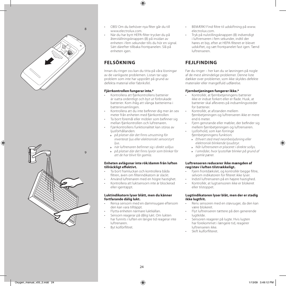 Felsökning, Fejlfinding | Electrolux Z9124 User Manual | Page 24 / 76