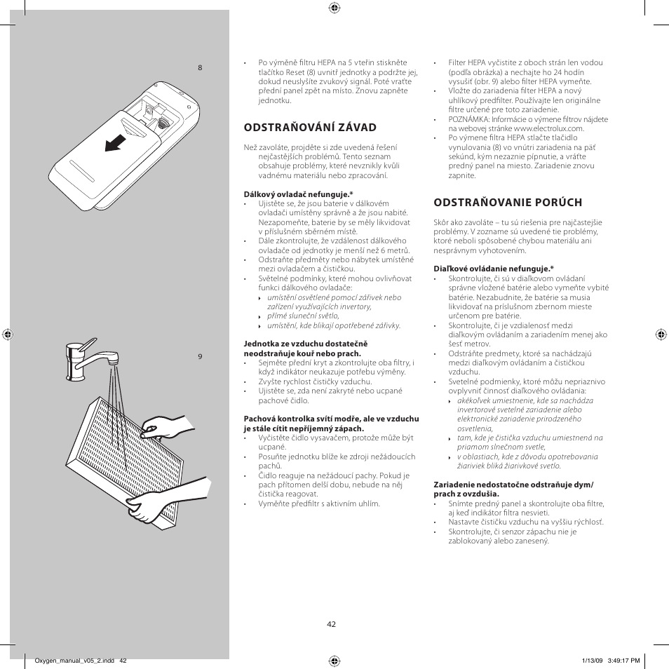 Odstraňování závad, Odstraňovanie porúch | Electrolux Z9124 User Manual | Page 42 / 76