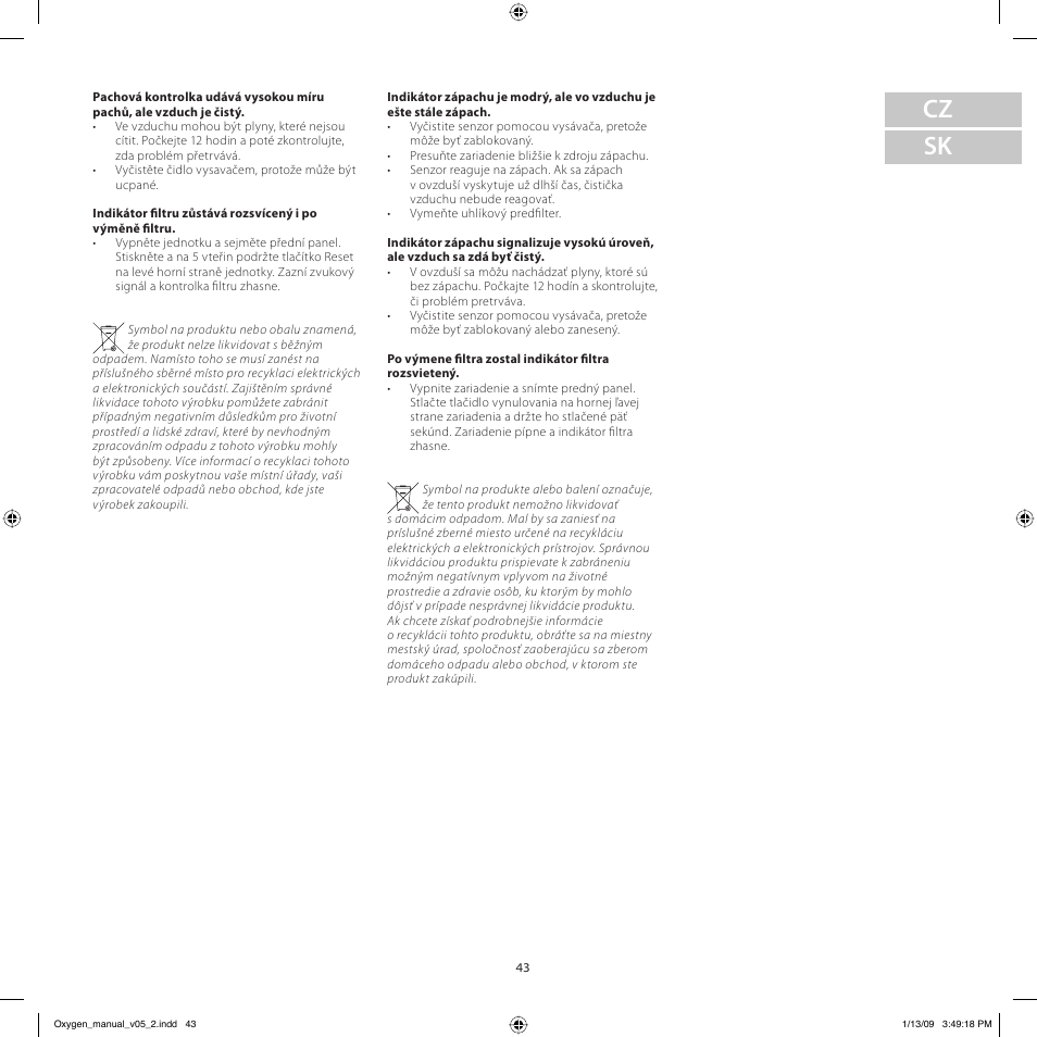 Cz sk | Electrolux Z9124 User Manual | Page 43 / 76