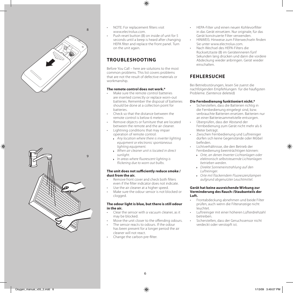 Troubleshooting, Fehlersuche | Electrolux Z9124 User Manual | Page 6 / 76