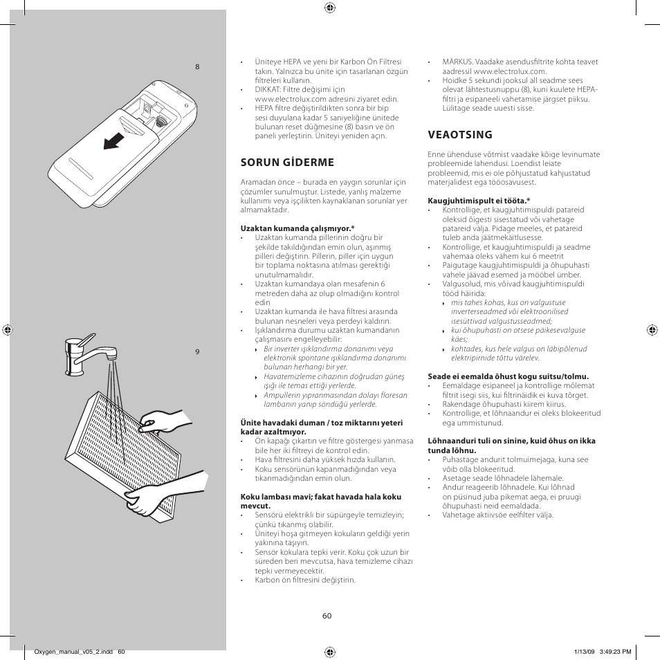 Sorun giderme, Veaotsing | Electrolux Z9124 User Manual | Page 60 / 76