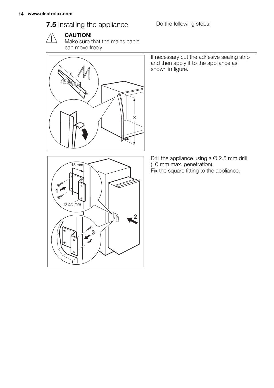 5 installing the appliance | Electrolux ERN3213AOW User Manual | Page 14 / 68