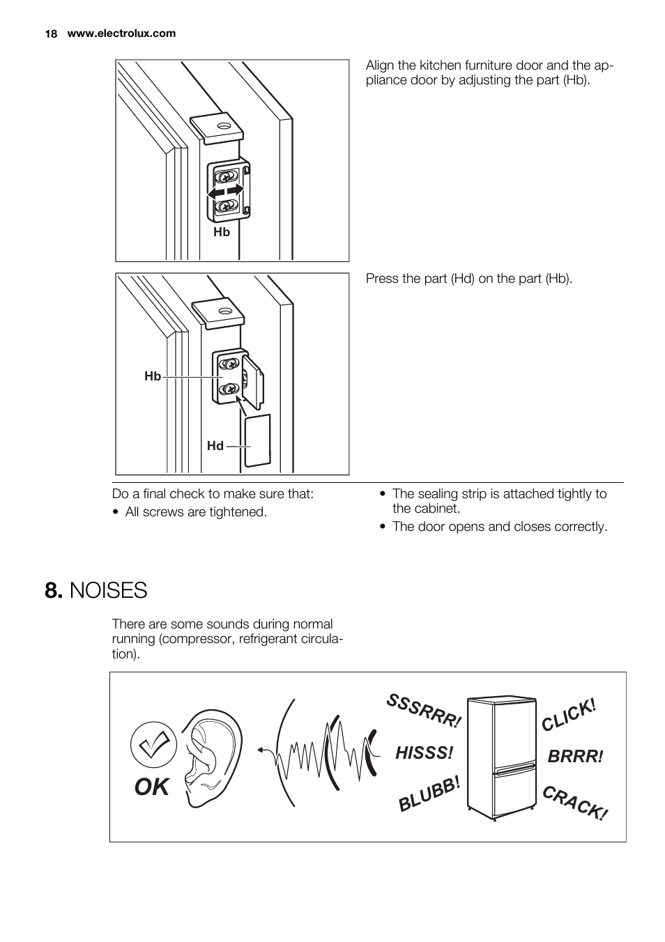Noises | Electrolux ERN3213AOW User Manual | Page 18 / 68