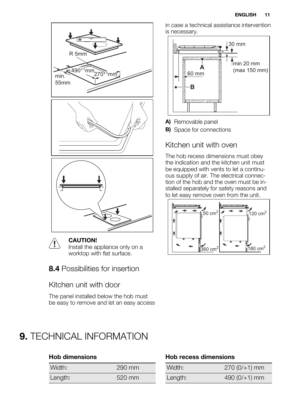 Technical information, Kitchen unit with oven | Electrolux EHF3920BOK User Manual | Page 11 / 56