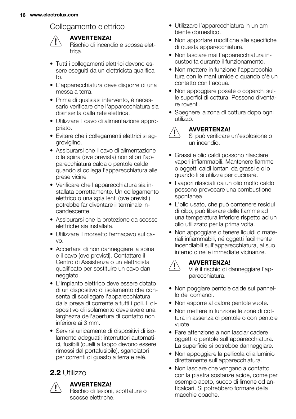 Collegamento elettrico, 2 utilizzo | Electrolux EHF3920BOK User Manual | Page 16 / 56