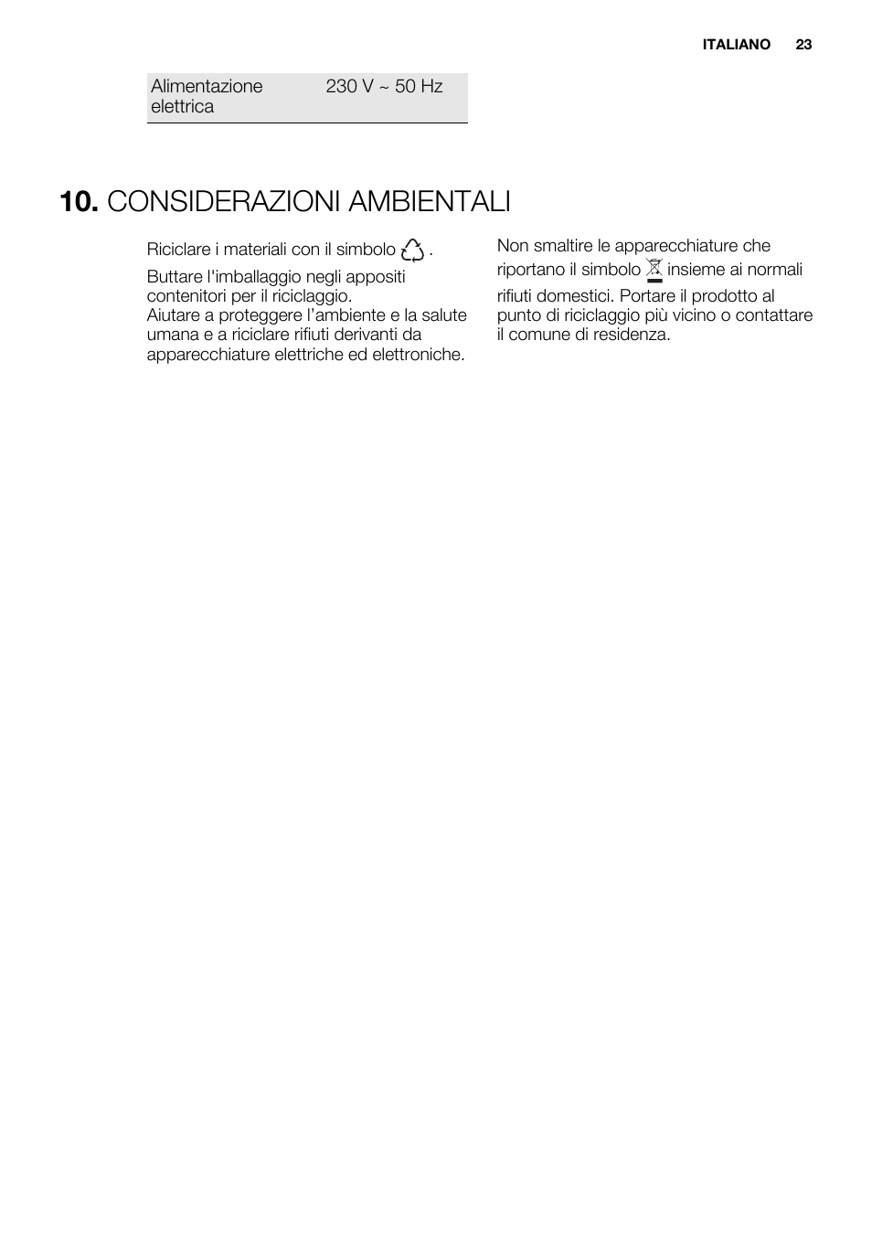 Considerazioni ambientali | Electrolux EHF3920BOK User Manual | Page 23 / 56