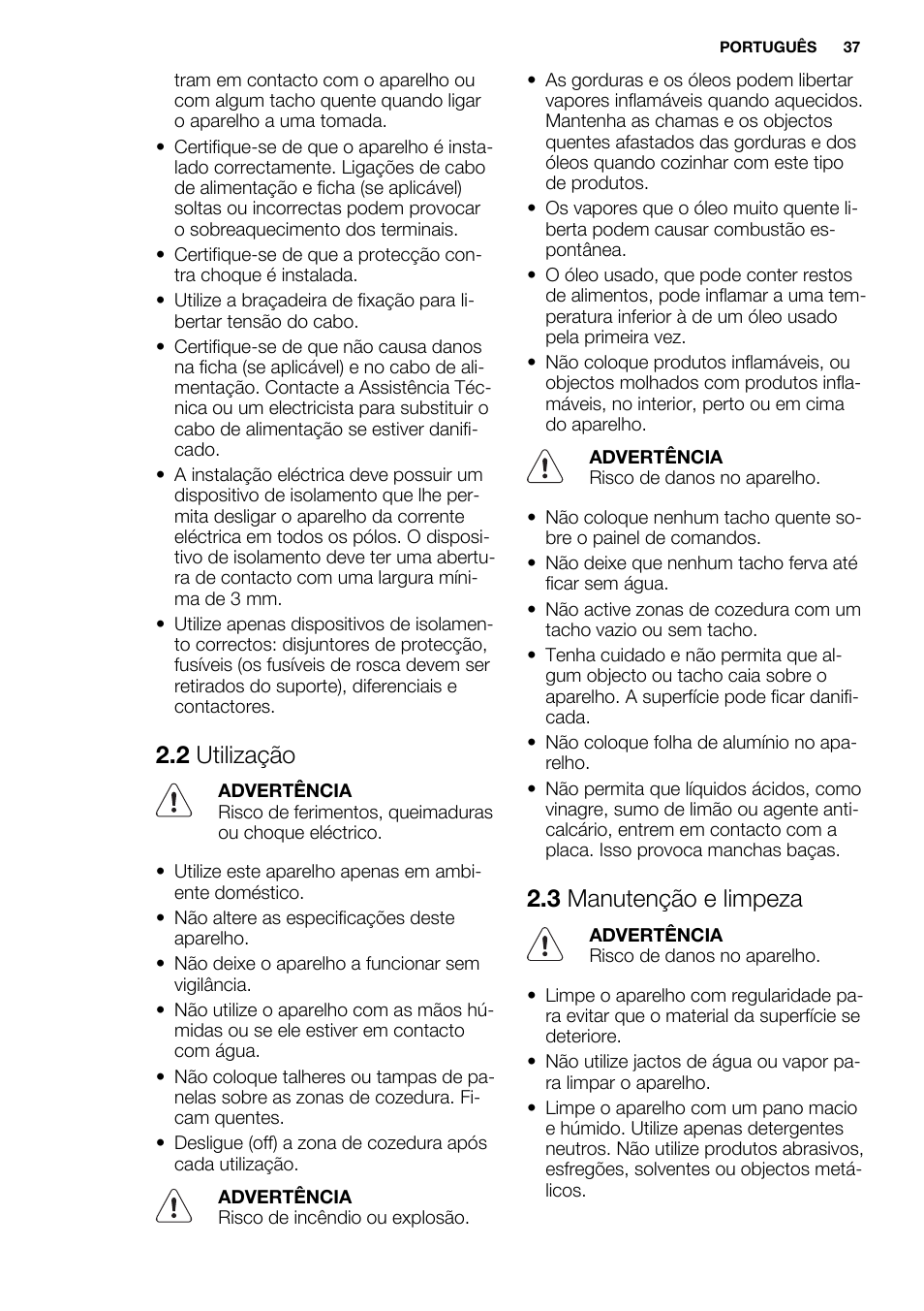 2 utilização, 3 manutenção e limpeza | Electrolux EHF3920BOK User Manual | Page 37 / 56