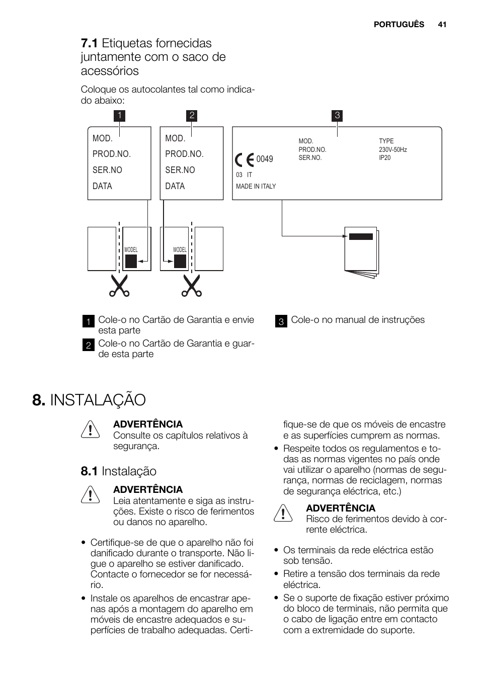 Instalação, 1 instalação | Electrolux EHF3920BOK User Manual | Page 41 / 56