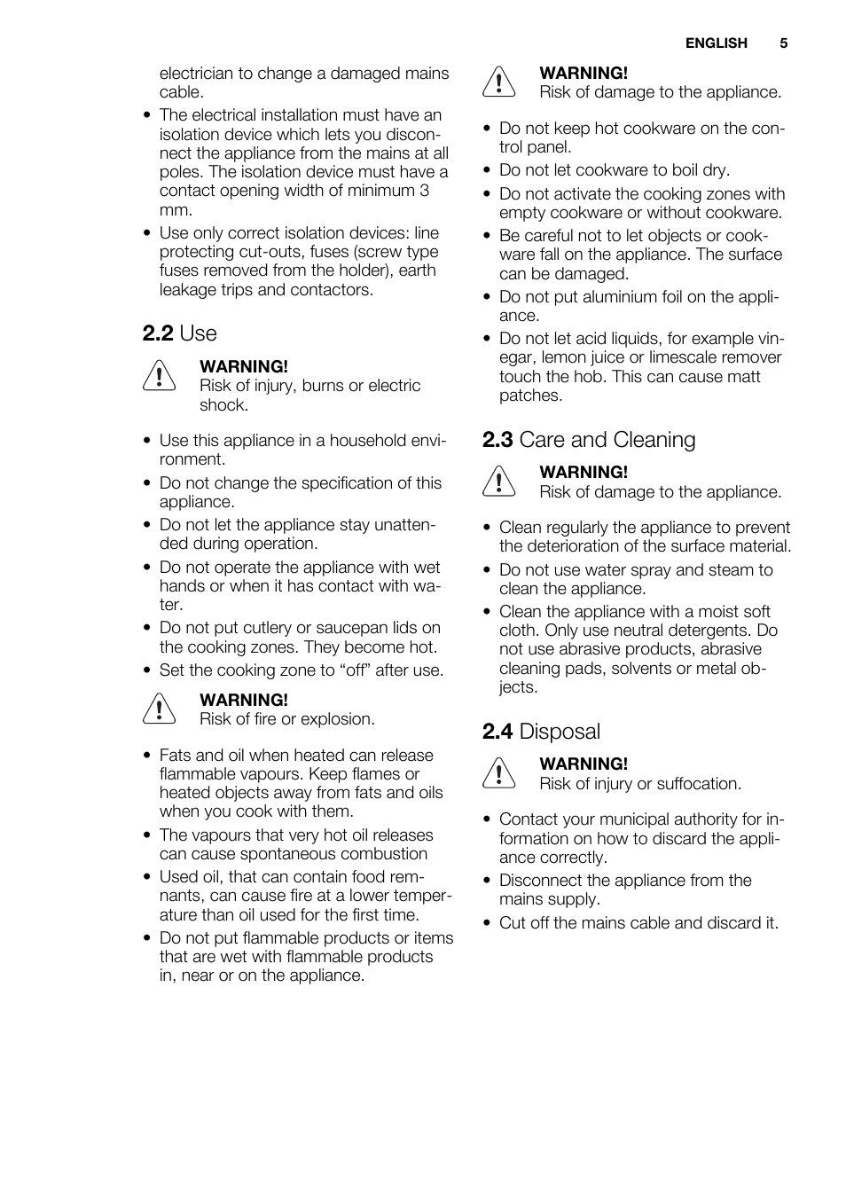 2 use, 3 care and cleaning, 4 disposal | Electrolux EHF3920BOK User Manual | Page 5 / 56