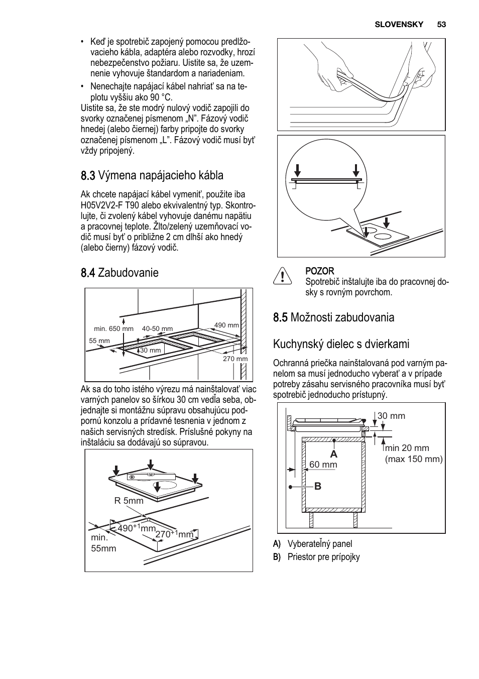 3 výmena napájacieho kábla, 4 zabudovanie | Electrolux EHF3920BOK User Manual | Page 53 / 56