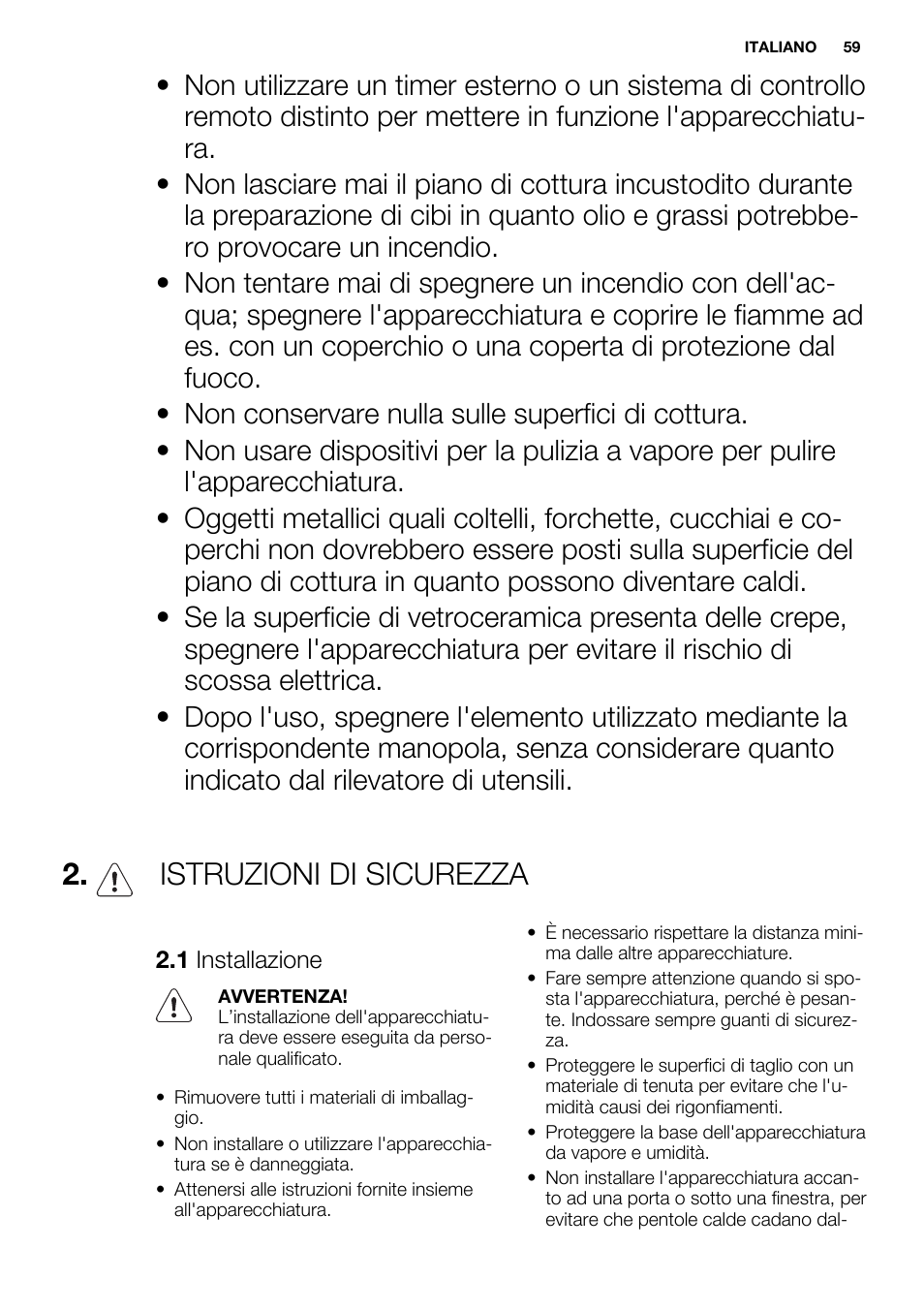 Istruzioni di sicurezza | Electrolux EHI8742F9K User Manual | Page 59 / 76