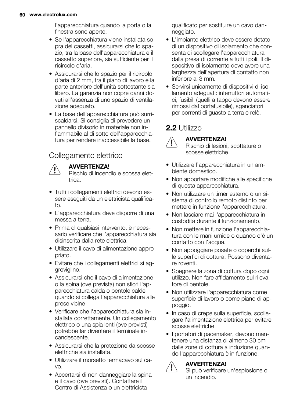 Collegamento elettrico, 2 utilizzo | Electrolux EHI8742F9K User Manual | Page 60 / 76