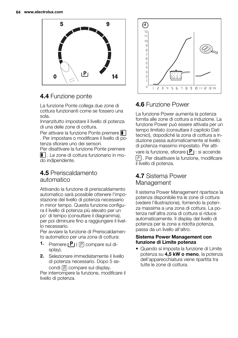 4 funzione ponte, 5 preriscaldamento automatico, 6 funzione power | 7 sistema power management | Electrolux EHI8742F9K User Manual | Page 64 / 76