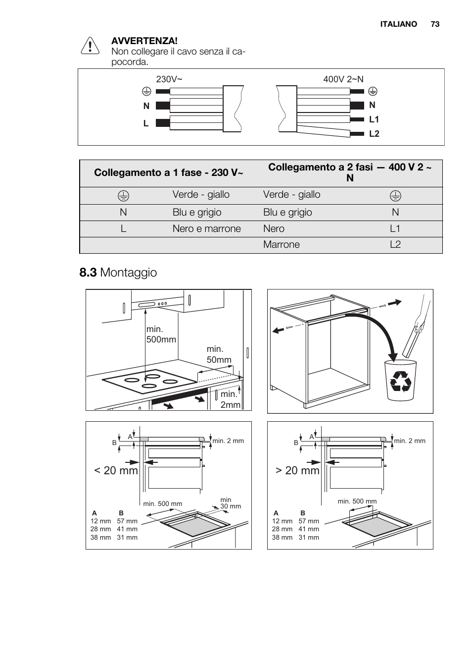 3 montaggio, 20 mm | Electrolux EHI8742F9K User Manual | Page 73 / 76