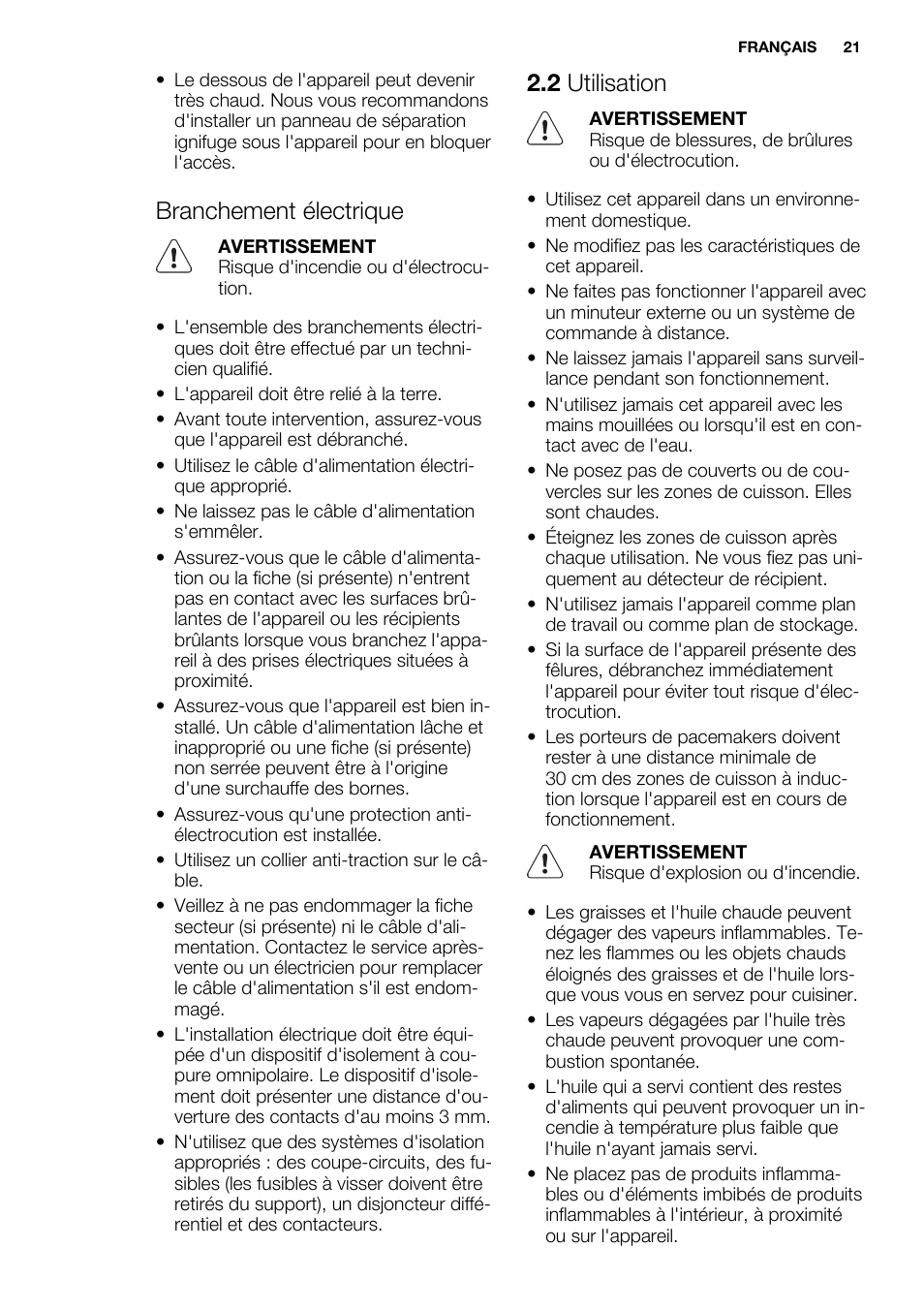 Branchement électrique, 2 utilisation | Electrolux EHM6532IOW User Manual | Page 21 / 72