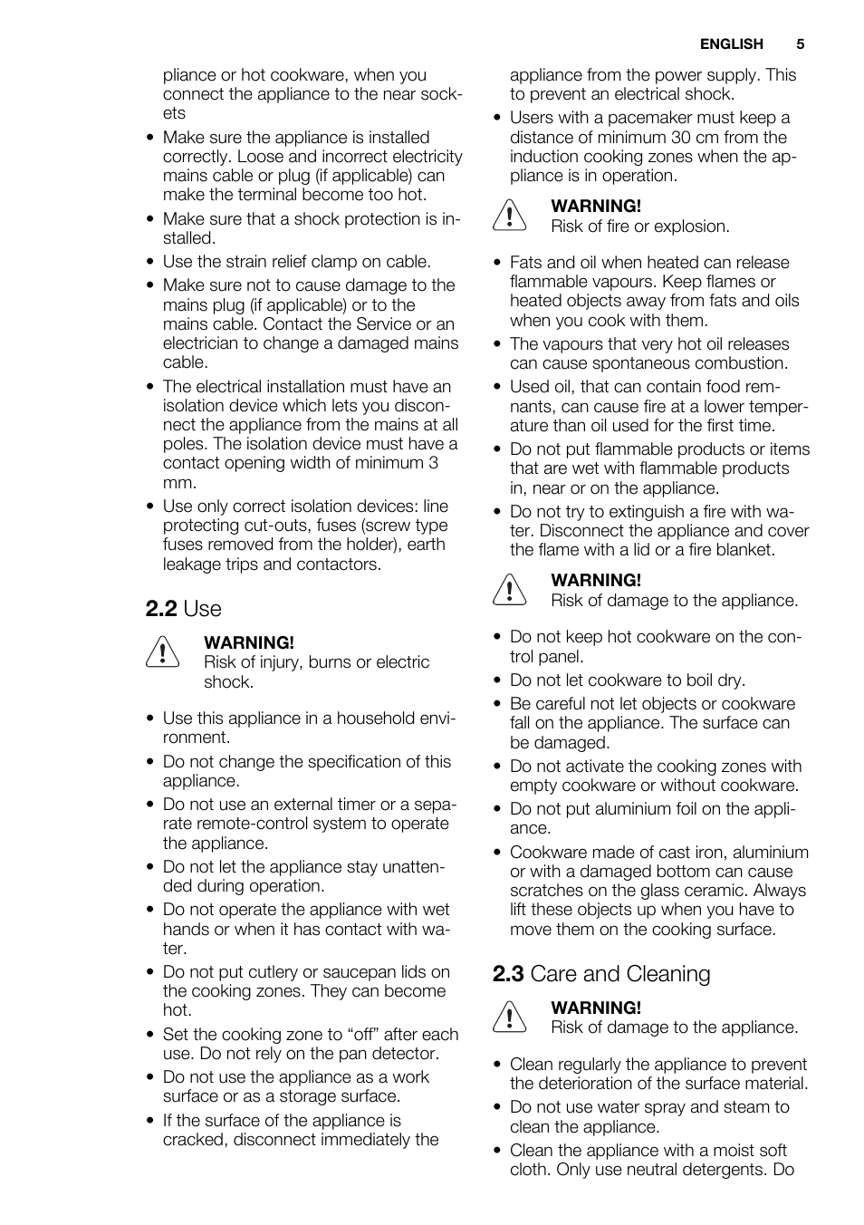 2 use, 3 care and cleaning | Electrolux EHM6532IOW User Manual | Page 5 / 72