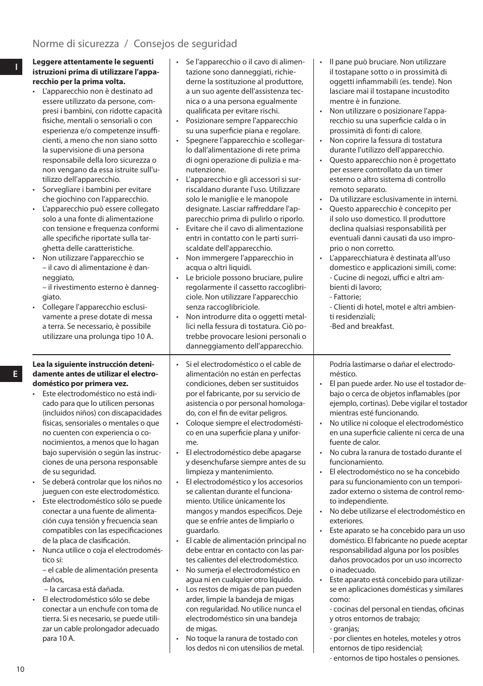 Norme di sicurezza / consejos de seguridad | Electrolux EAT5010 User Manual | Page 10 / 48