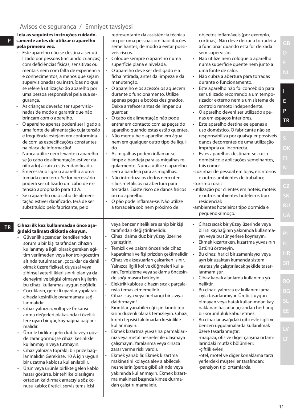 Avisos de segurança / emniyet tavsiyesi | Electrolux EAT5010 User Manual | Page 11 / 48