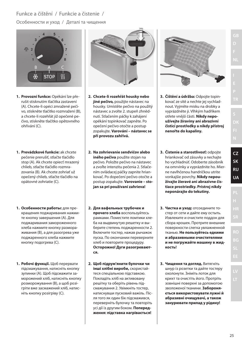 Funkce a čištění, Funkcie a čistenie | Electrolux EAT5010 User Manual | Page 25 / 48