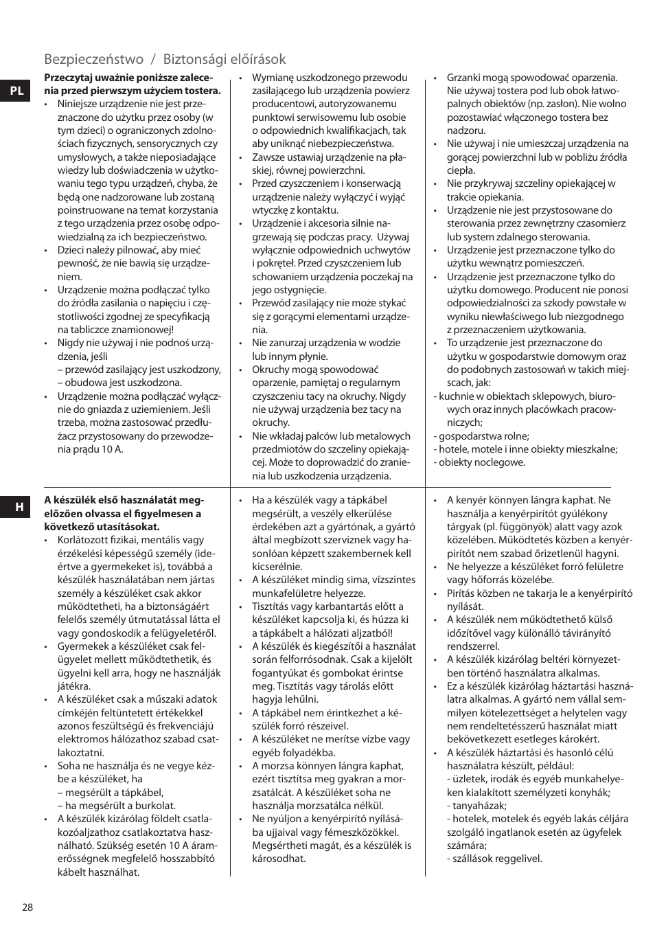 Bezpieczeństwo / biztonsági előírások | Electrolux EAT5010 User Manual | Page 28 / 48