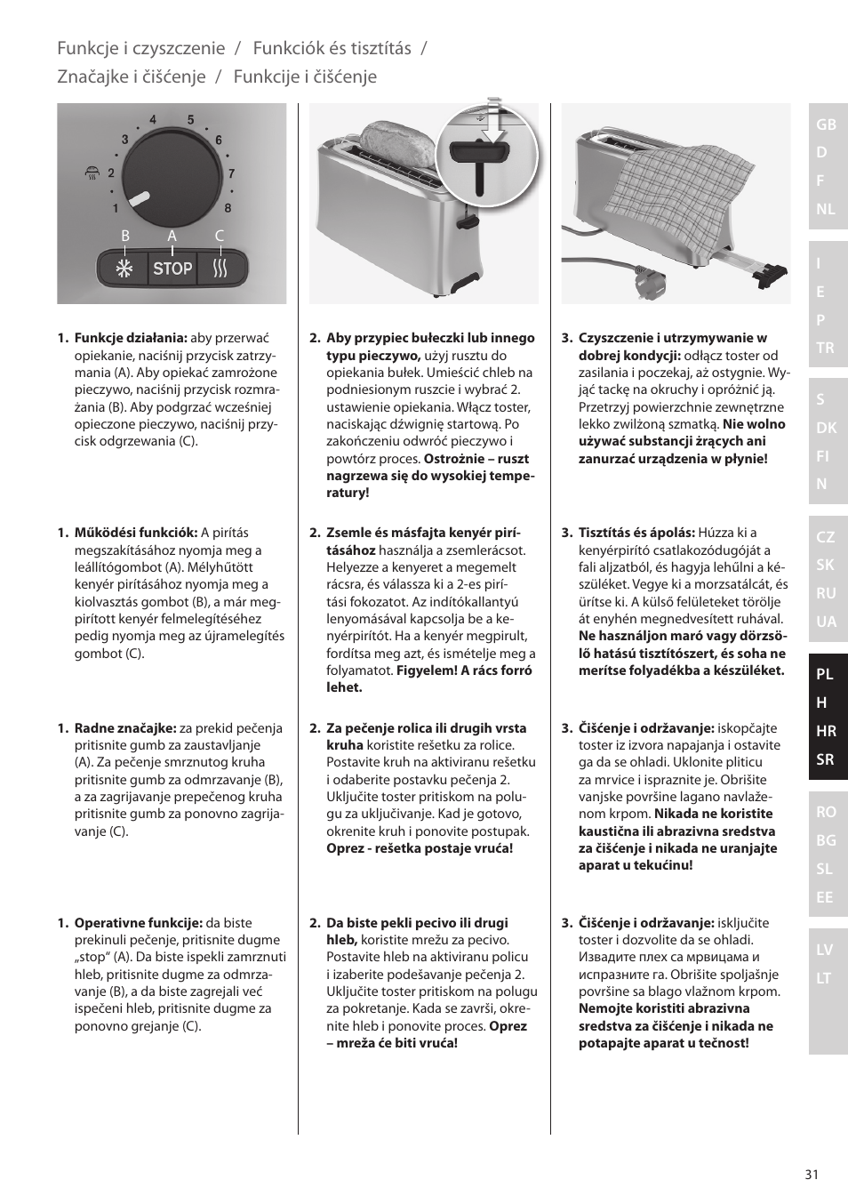 Funkcje i czyszczenie, Funkciók és tisztítás, Značajke i čišćenje | Funkcije i čišćenje | Electrolux EAT5010 User Manual | Page 31 / 48