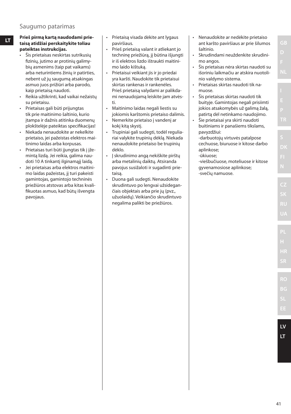 Saugumo patarimas | Electrolux EAT5010 User Manual | Page 41 / 48