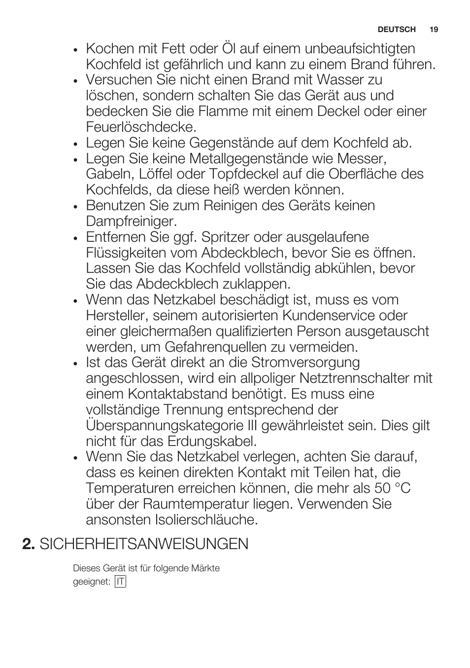 Sicherheitsanweisungen | Electrolux EGG7253NOX User Manual | Page 19 / 52