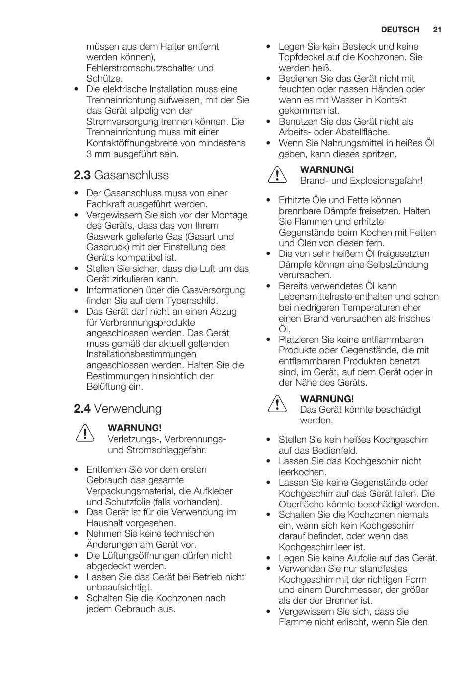 3 gasanschluss, 4 verwendung | Electrolux EGG7253NOX User Manual | Page 21 / 52