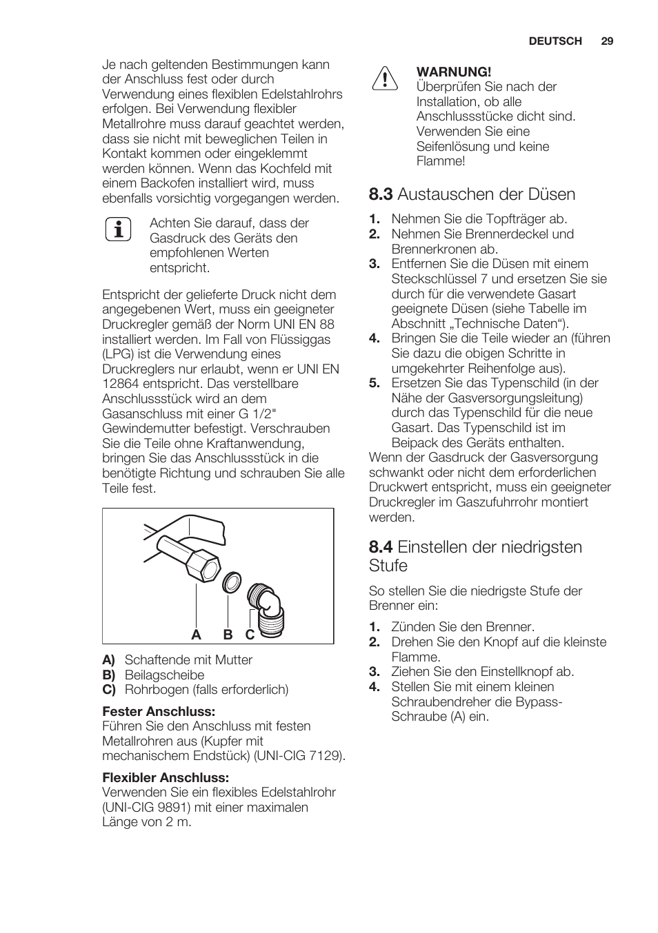 3 austauschen der düsen, 4 einstellen der niedrigsten stufe | Electrolux EGG7253NOX User Manual | Page 29 / 52
