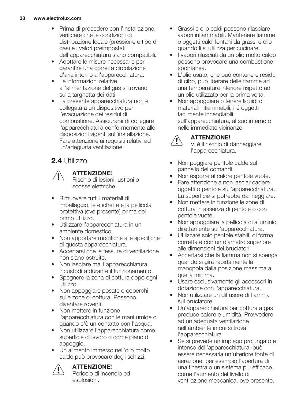 4 utilizzo | Electrolux EGG7253NOX User Manual | Page 38 / 52
