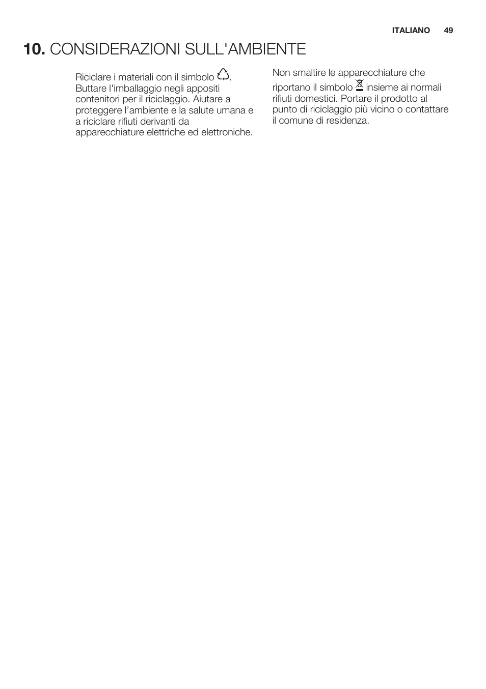 Considerazioni sull'ambiente | Electrolux EGG7253NOX User Manual | Page 49 / 52