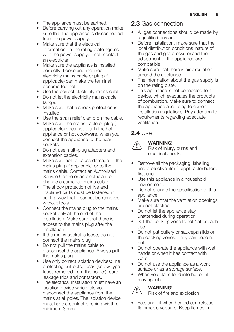 3 gas connection, 4 use | Electrolux EGG7253NOX User Manual | Page 5 / 52