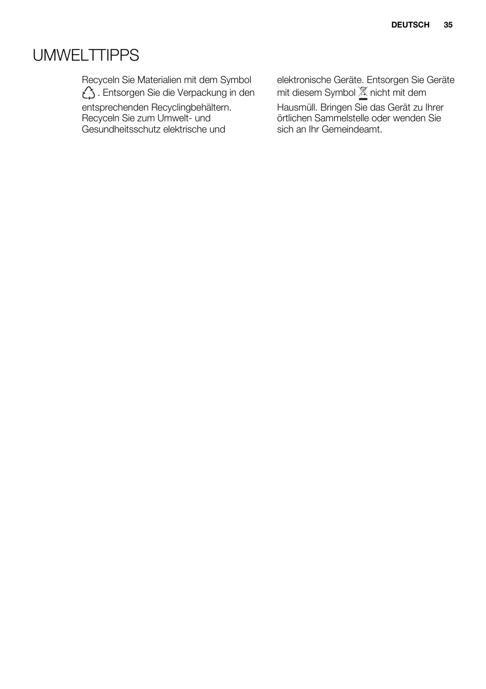 Umwelttipps | Electrolux EHM6532IOW User Manual | Page 35 / 76