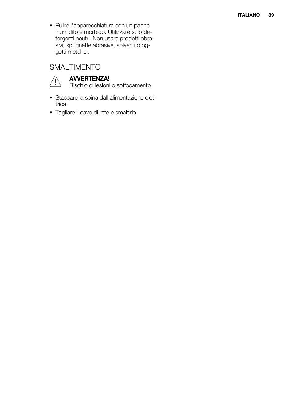 Smaltimento | Electrolux EHM6532IOW User Manual | Page 39 / 76